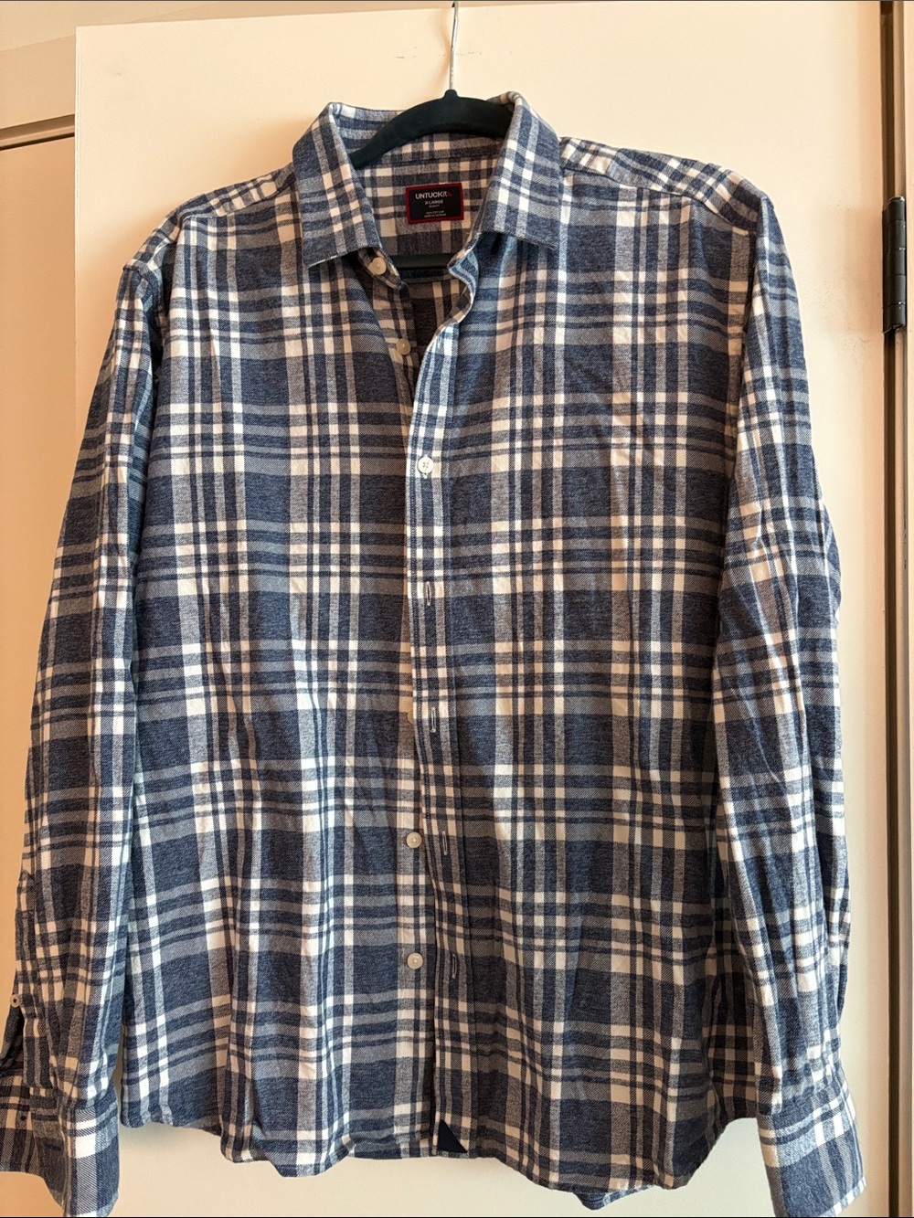 Untuckit Men’s Blue Plaid Button-Up Shirt